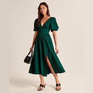 NWT Abercrombie Green Puff Sleeve V-Neck Maxi Dress